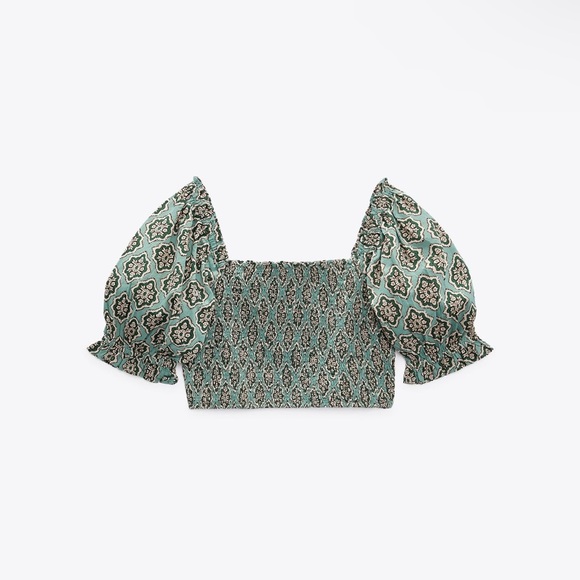 New Zara 100% cotton top open shoulders Patterned Women's Blouse - Picture 1 of 4